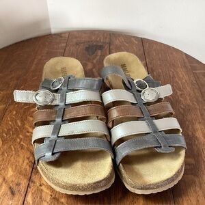 HAFLINGER TS Opal Leather Five Strap Sandal Shoes Size 39 gunmetal